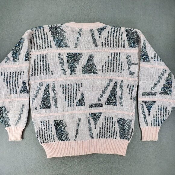 Vintage Santana Pin Geometric Pattern Mens M Long Sleeve‎ Button Cardigan Fuzzy - Picture 3 of 5